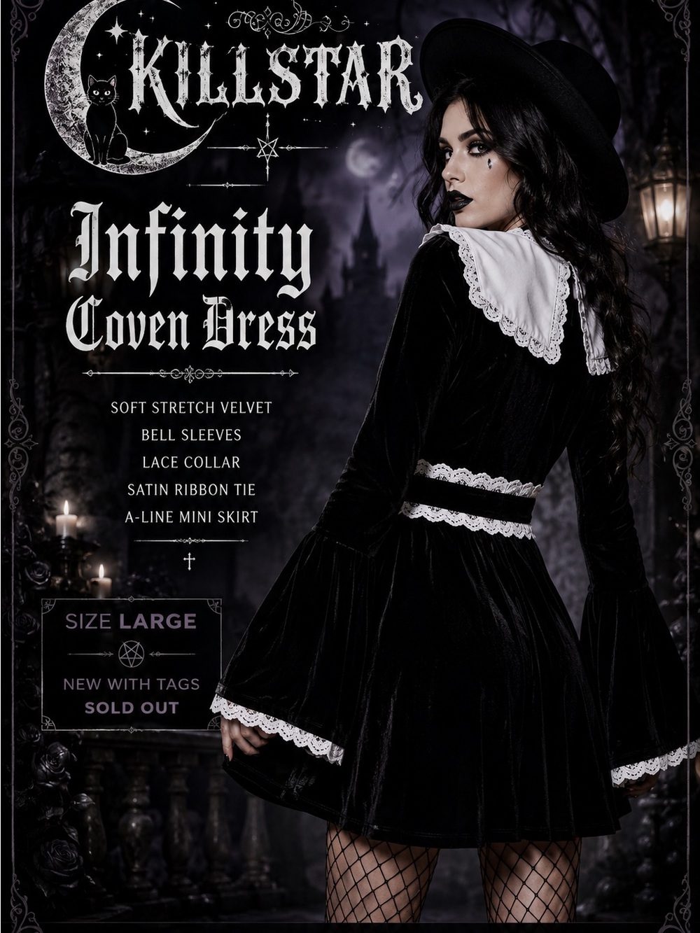 Killstar Infinity Coven Mini Dress in Black and White - Large - Picture 2 of 7